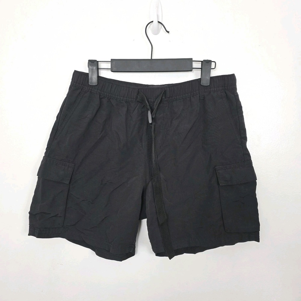 RSQ Black Cargo Gorpcore Utility Nylon Loose Elastic Waist Outdoor Shorts Sz S
